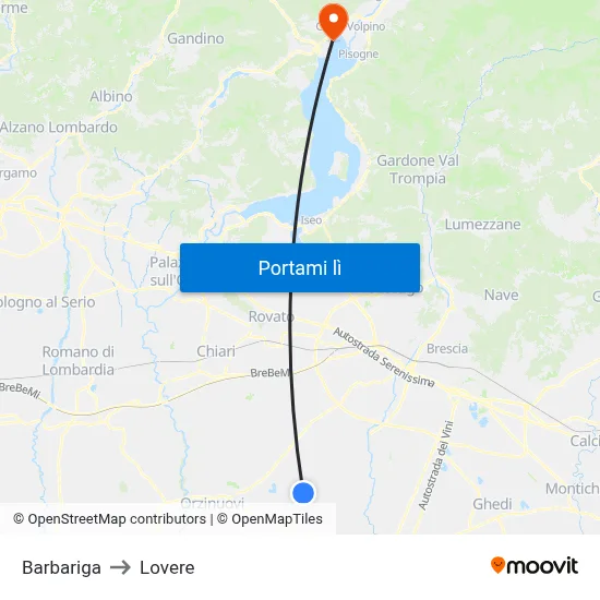 Barbariga to Lovere map