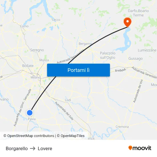 Borgarello to Lovere map