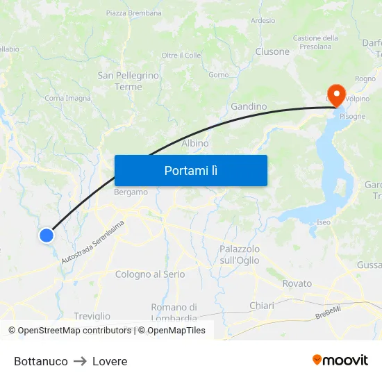 Bottanuco to Lovere map