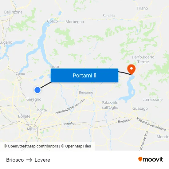 Briosco to Lovere map