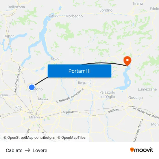 Cabiate to Lovere map