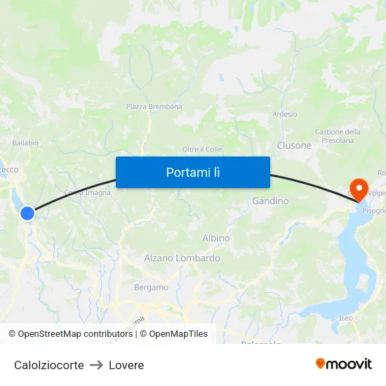 Calolziocorte to Lovere map