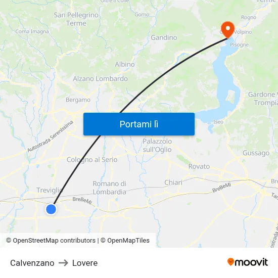 Calvenzano to Lovere map