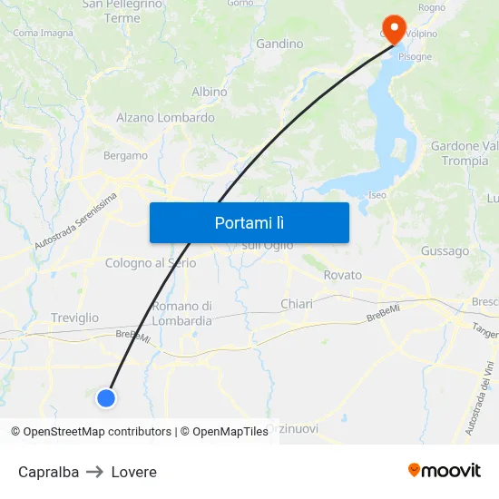 Capralba to Lovere map