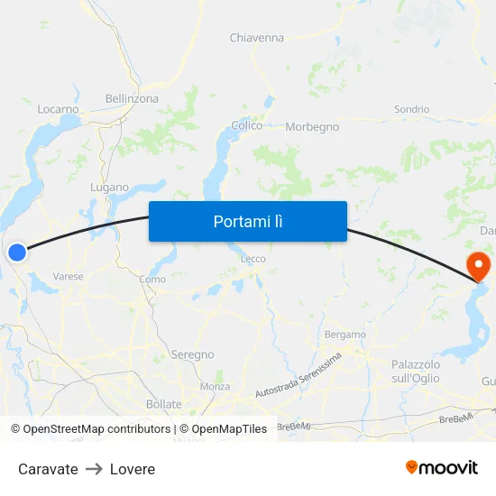 Caravate to Lovere map