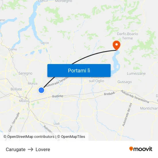 Carugate to Lovere map