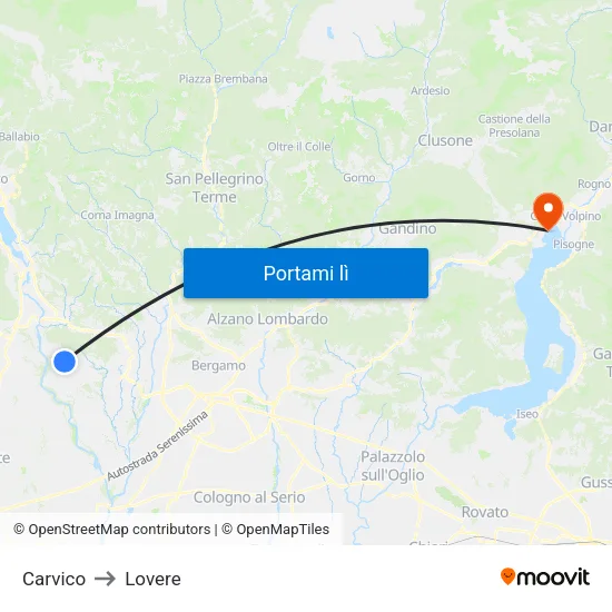 Carvico to Lovere map