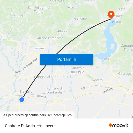 Casirate D' Adda to Lovere map
