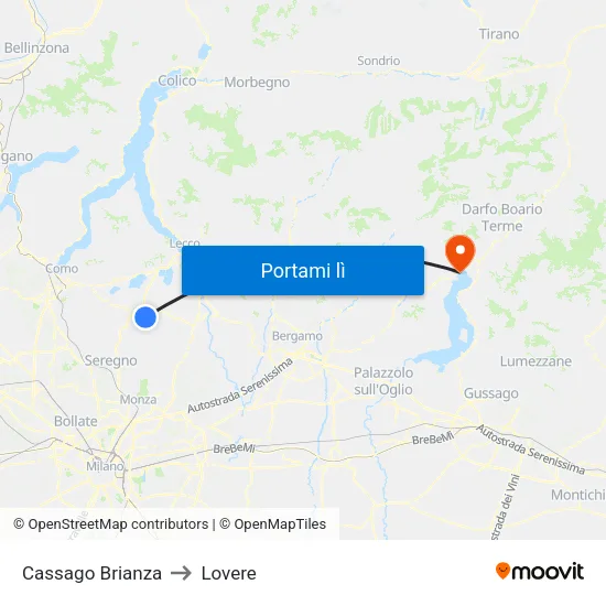 Cassago Brianza to Lovere map