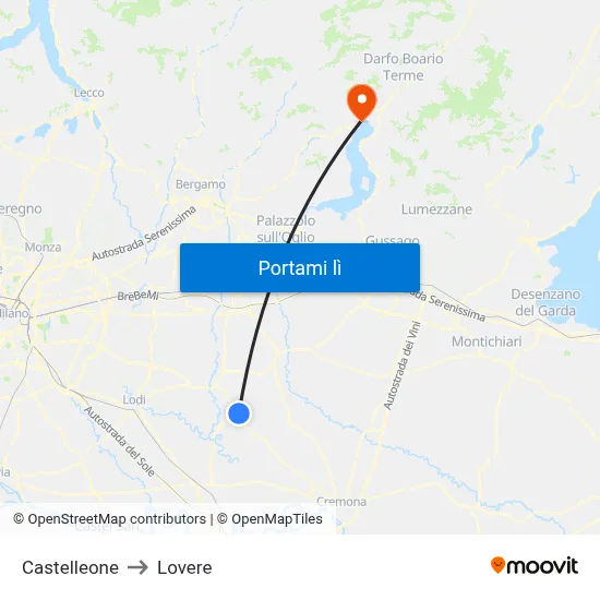 Castelleone to Lovere map