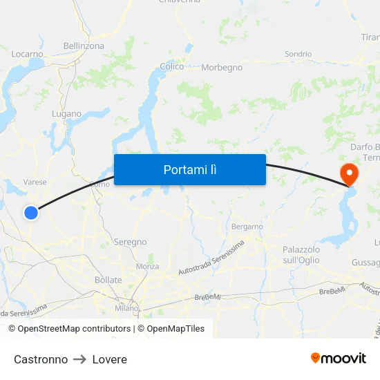 Castronno to Lovere map