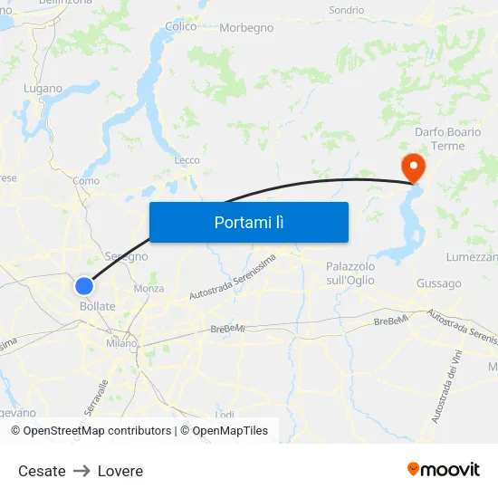 Cesate to Lovere map