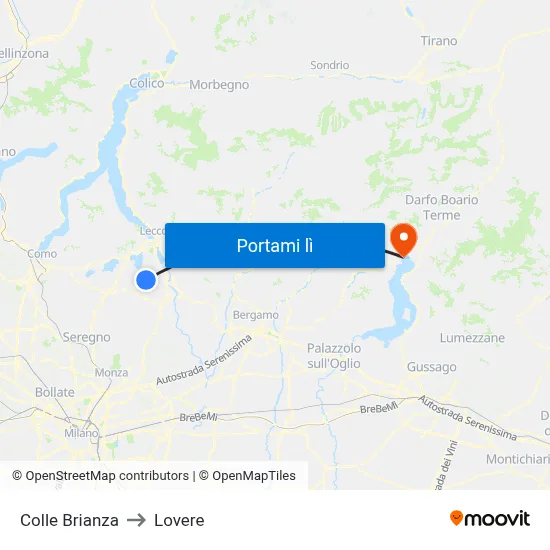 Colle Brianza to Lovere map