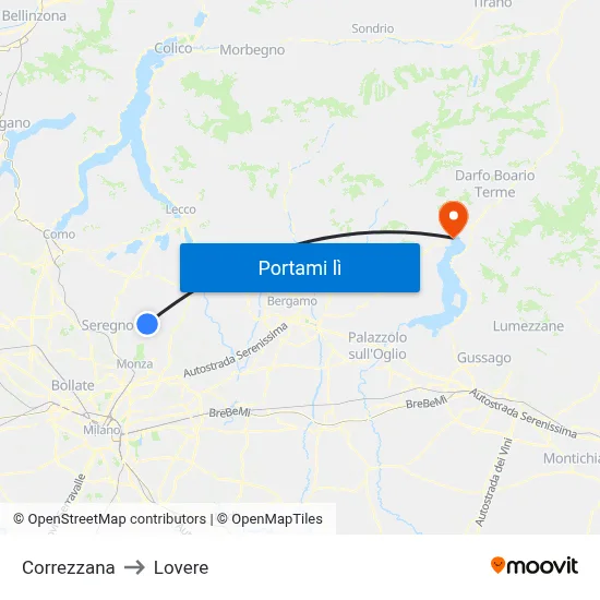 Correzzana to Lovere map