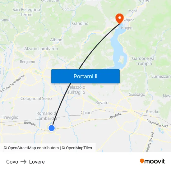 Covo to Lovere map
