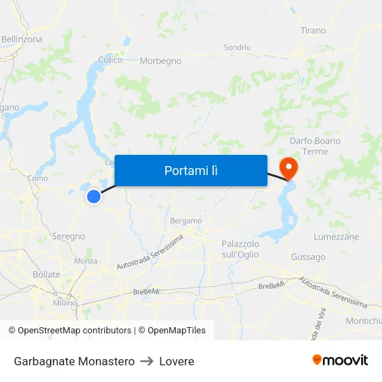 Garbagnate Monastero to Lovere map