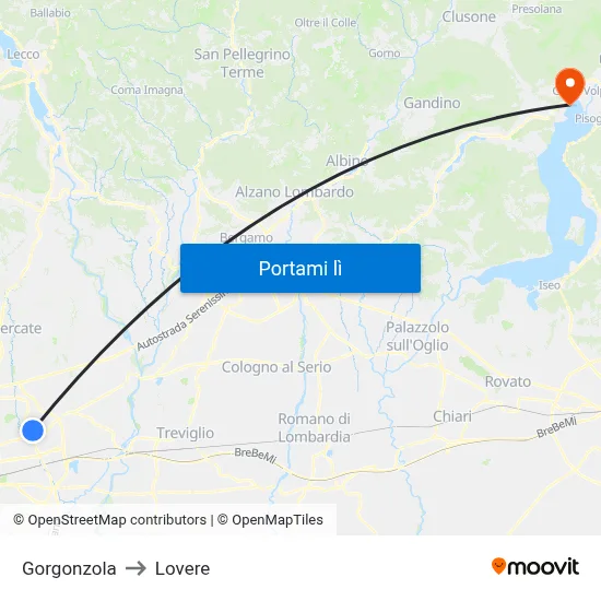 Gorgonzola to Lovere map