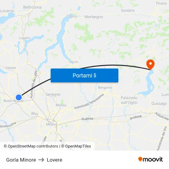 Gorla Minore to Lovere map