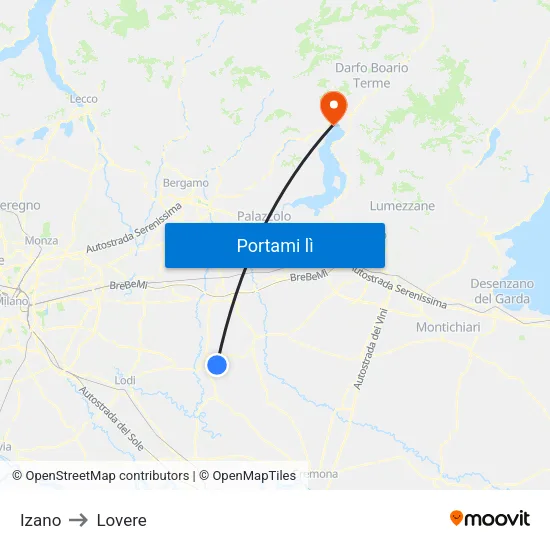 Izano to Lovere map