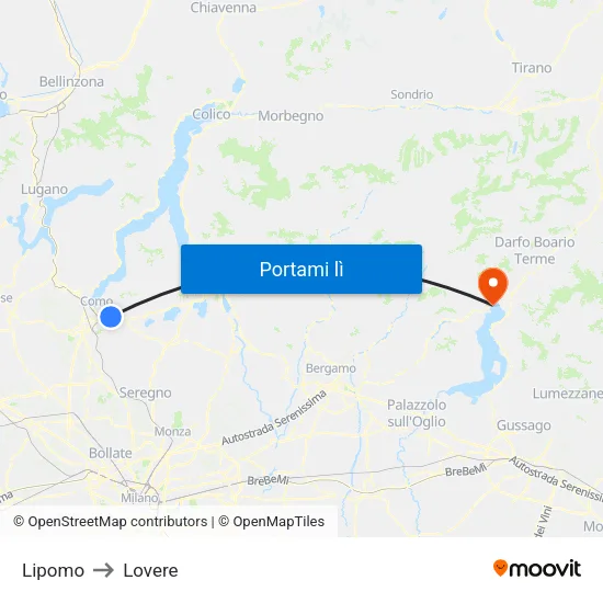 Lipomo to Lovere map