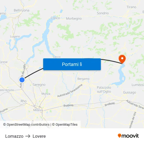 Lomazzo to Lovere map