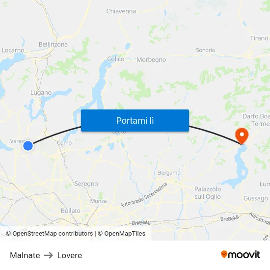 Malnate to Lovere map