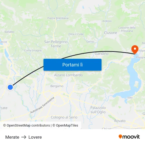 Merate to Lovere map