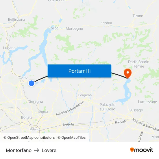 Montorfano to Lovere map