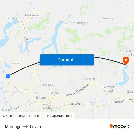 Mornago to Lovere map