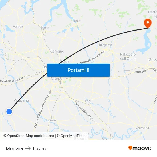 Mortara to Lovere map