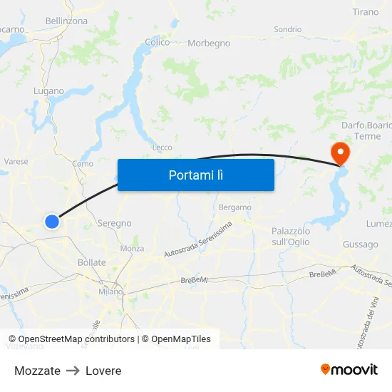 Mozzate to Lovere map