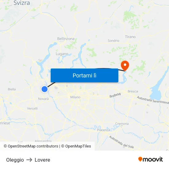 Oleggio to Lovere map