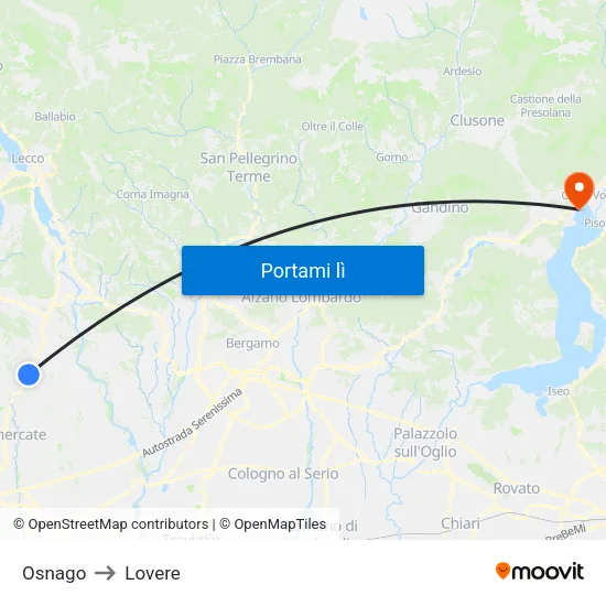 Osnago to Lovere map