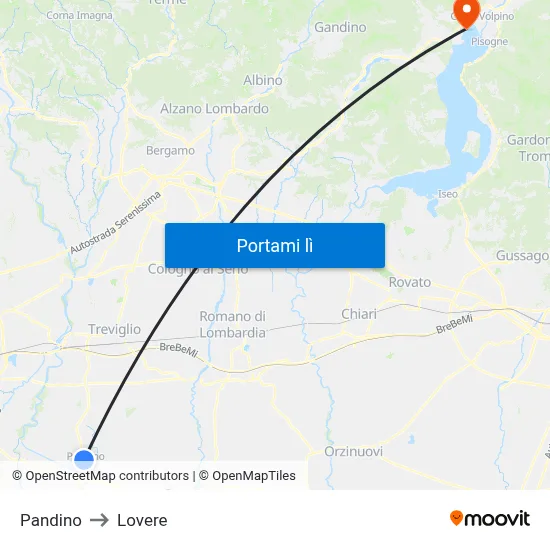 Pandino to Lovere map