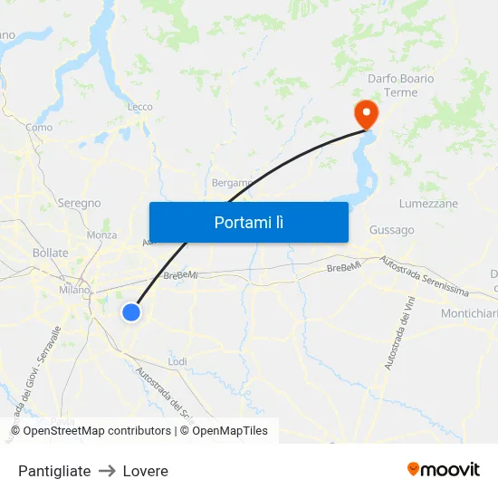 Pantigliate to Lovere map