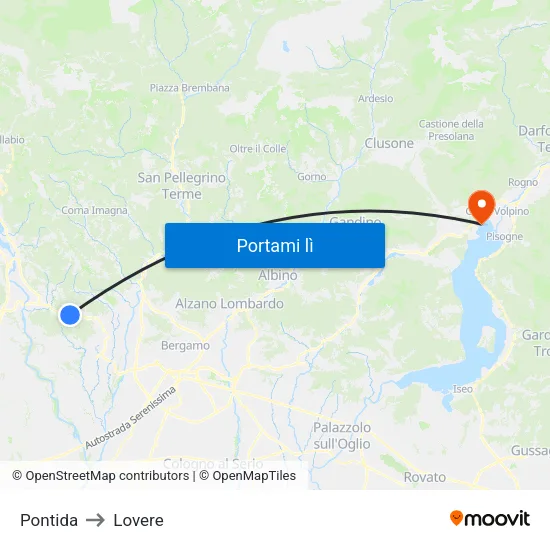 Pontida to Lovere map