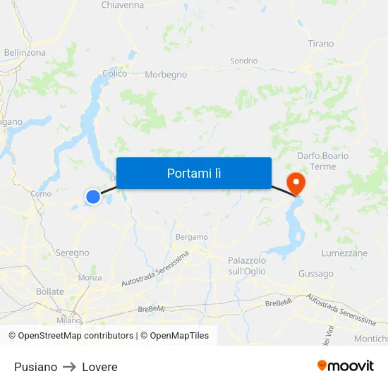 Pusiano to Lovere map