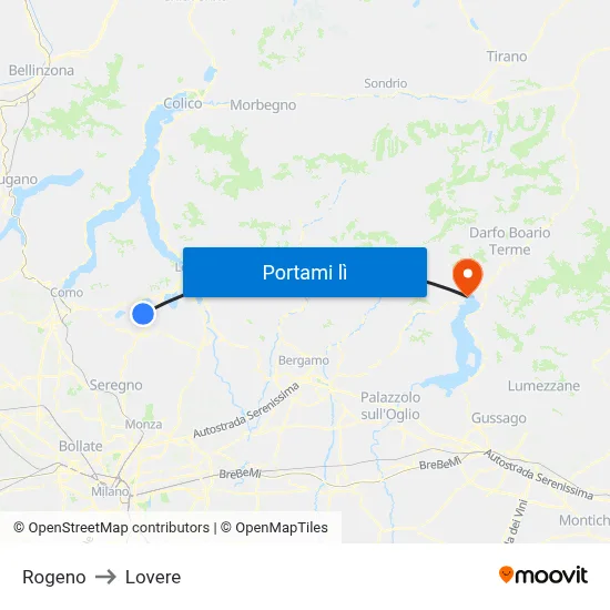 Rogeno to Lovere map