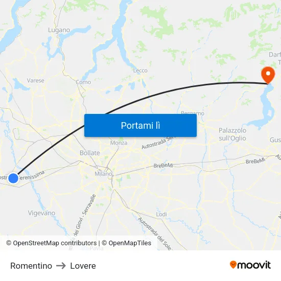 Romentino to Lovere map
