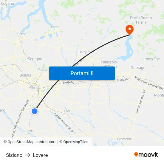 Siziano to Lovere map