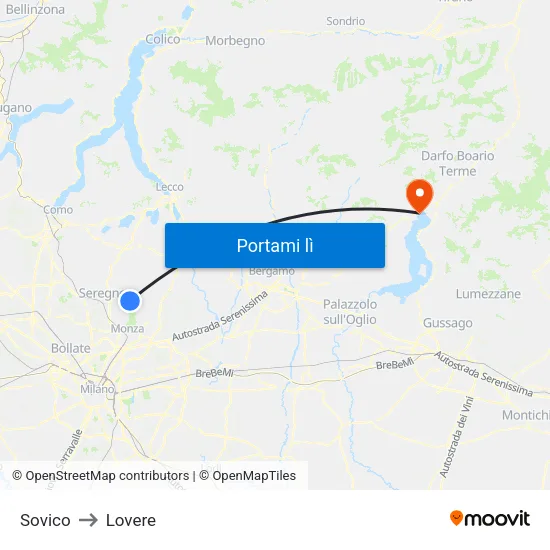 Sovico to Lovere map