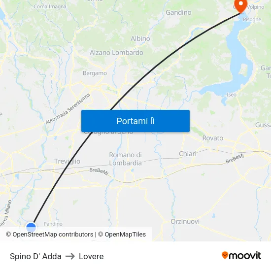 Spino D' Adda to Lovere map