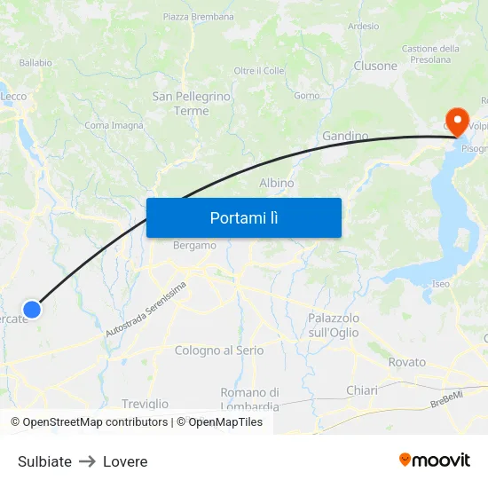 Sulbiate to Lovere map