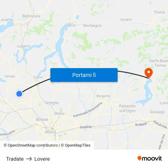 Tradate to Lovere map