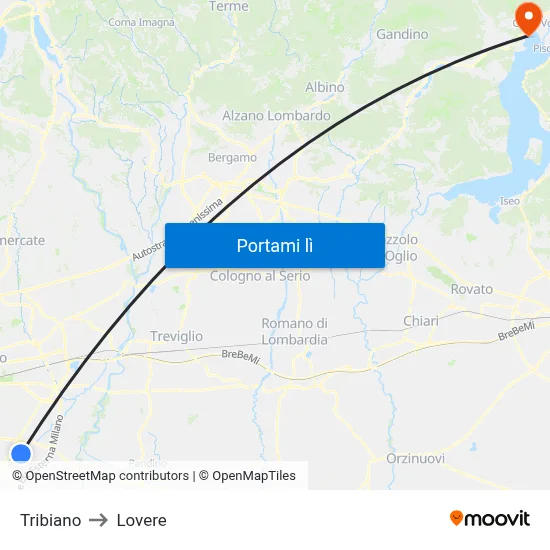 Tribiano to Lovere map