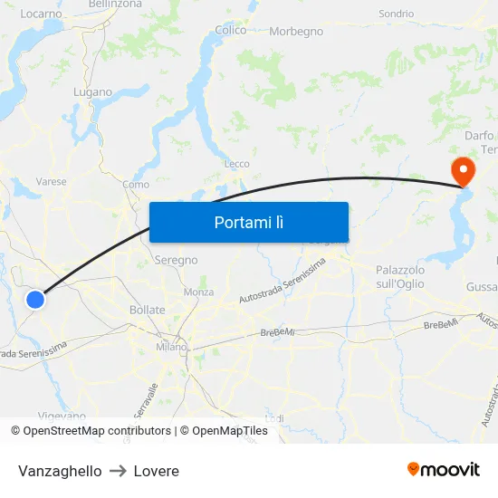 Vanzaghello to Lovere map