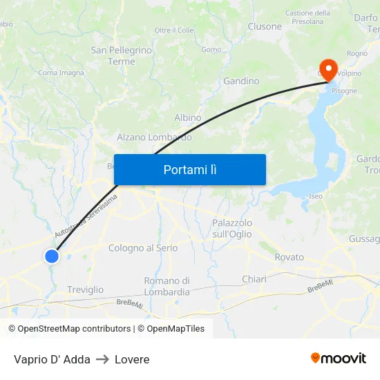 Vaprio D' Adda to Lovere map