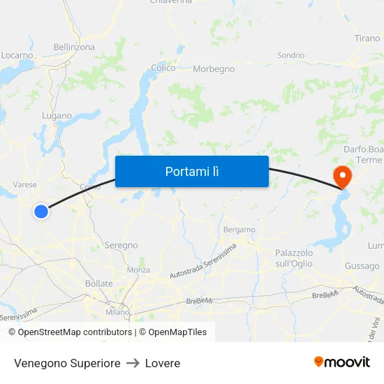 Venegono Superiore to Lovere map
