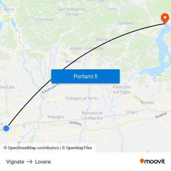 Vignate to Lovere map