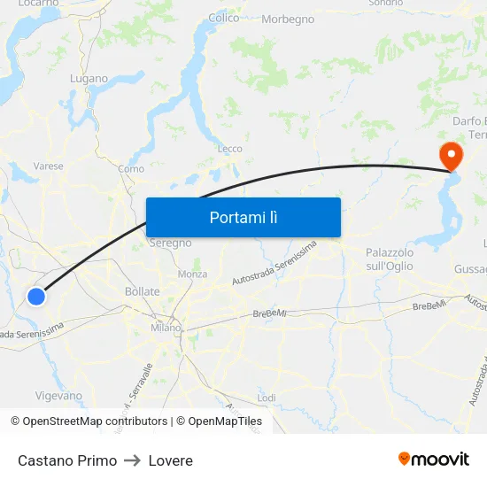Castano Primo to Lovere map